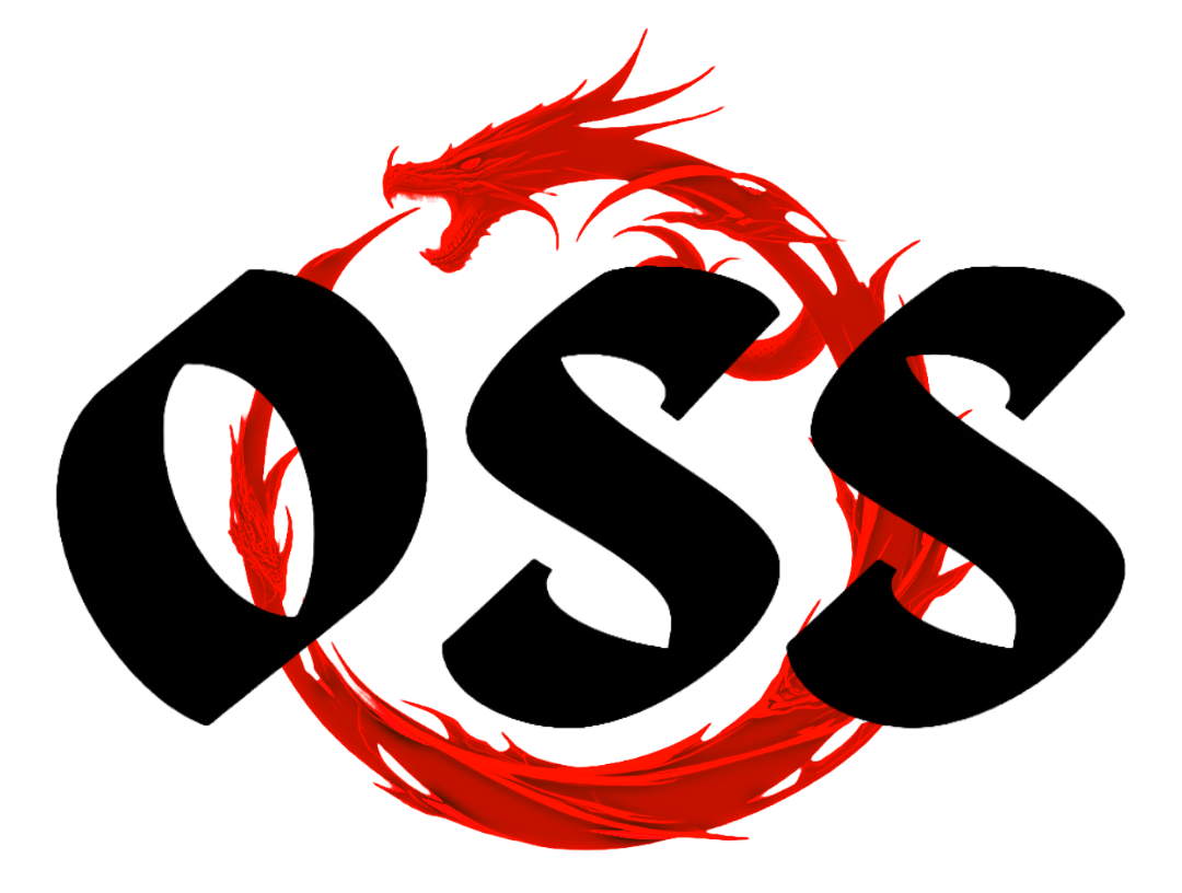 OSS - Ouroboros Sports Logo with black stylish letters and red serpent eating it's tail. Martial Arts tagline. BJJ, MMA, Brazilian Jiu Jitsu