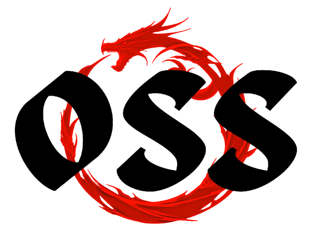 OSS - Ouroboros Sports Logo with black stylish letters and red serpent eating it's tail. Martial Arts tagline. BJJ, MMA, Brazilian Jiu Jitsu